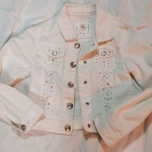 Justice girls white denim jacket with rhinestones